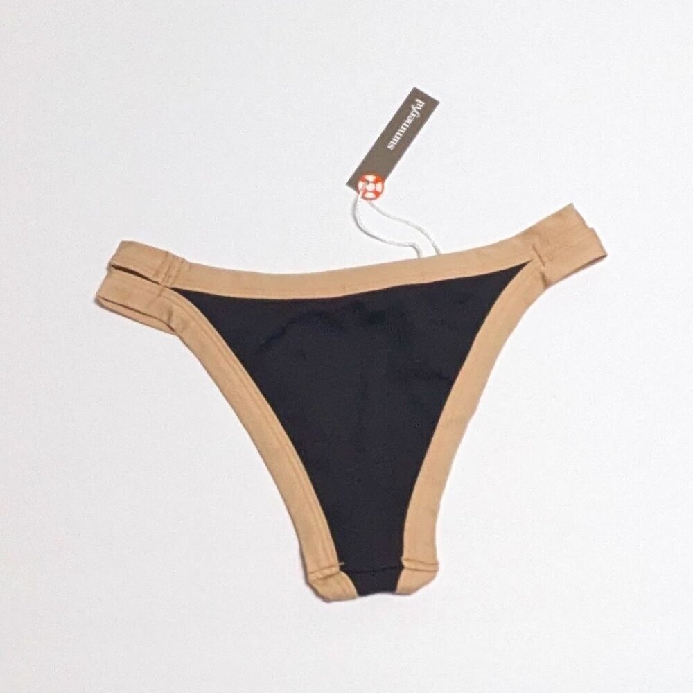 Summerful ribbed- Black and tan Bikini bottom- XS NWT